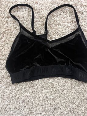 PINK Victoria's Secret Black Velvet Bralette with Mesh V-Trim